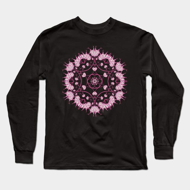 Elegant Floral Mandala Pink Flowers Long Sleeve T-Shirt by Boriana Giormova